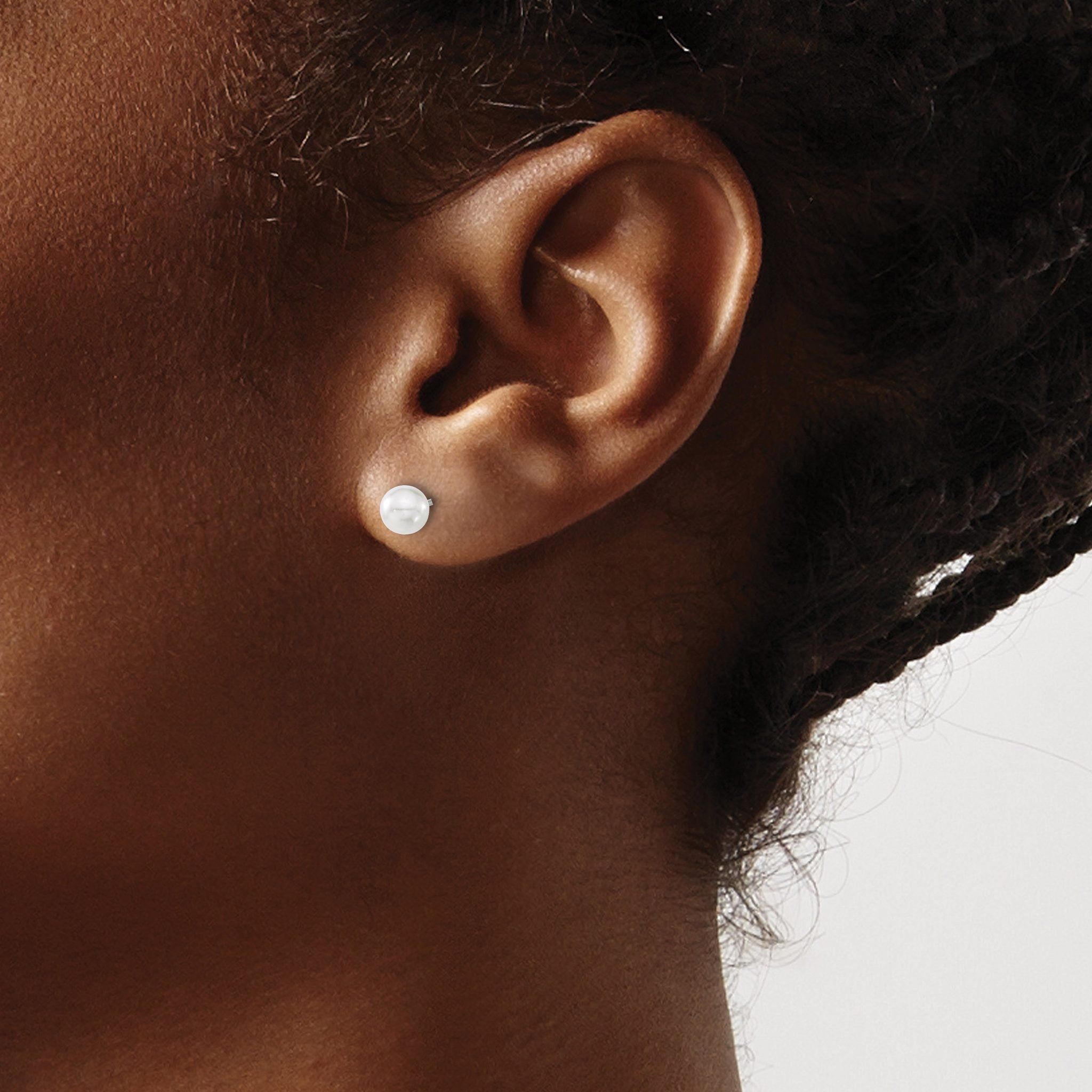 Titanium Polished Pear Lab-Created Simulated Pearl Ball Earrings for Women