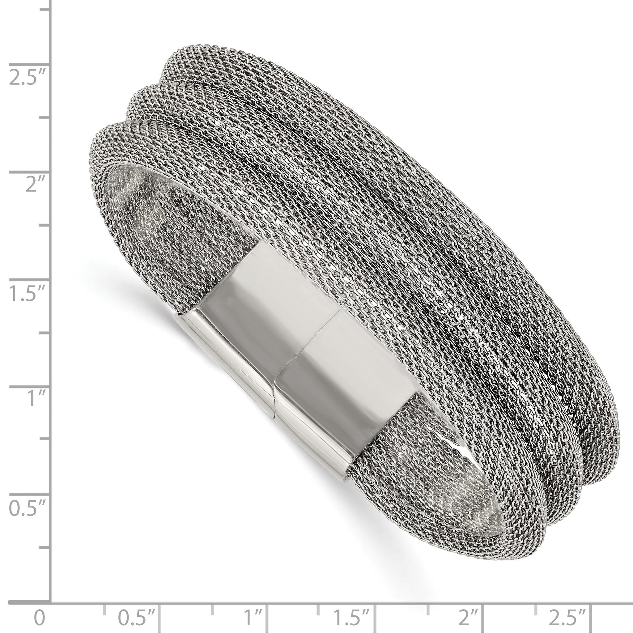 Stainless Steel Polished Mesh 3-Strand Bracelet for Women