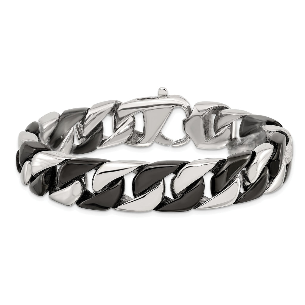 Stainless Steel Polished Black IP-plated Curb Bracelet for Men