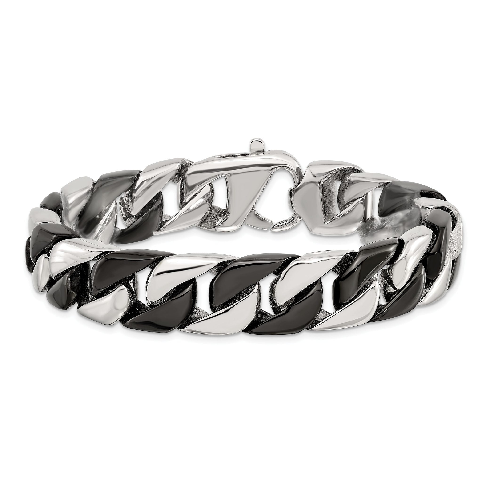 Stainless Steel Polished Black IP-plated Curb Bracelet for Men