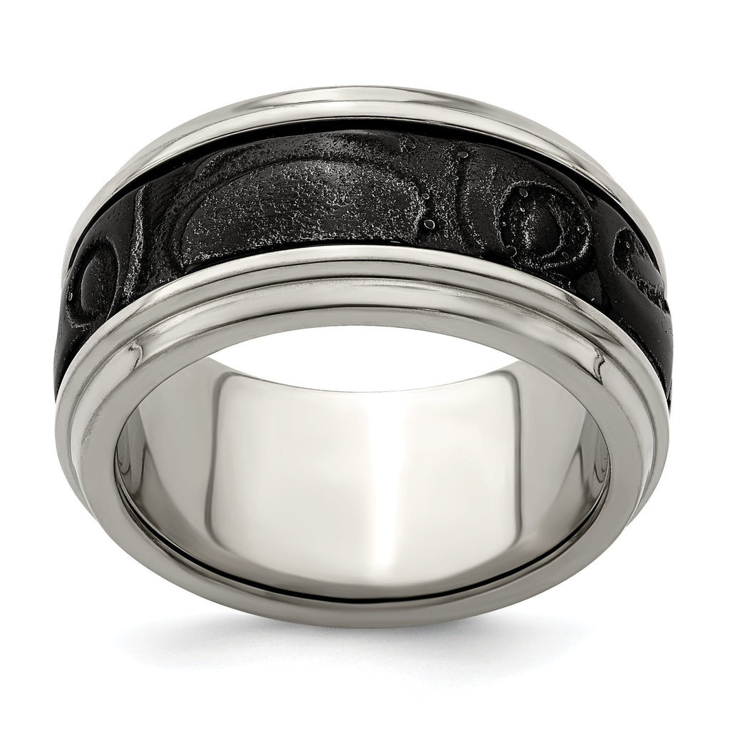 Edward Mirell Titanium Wedding Band with Black Inlay Polished Finish