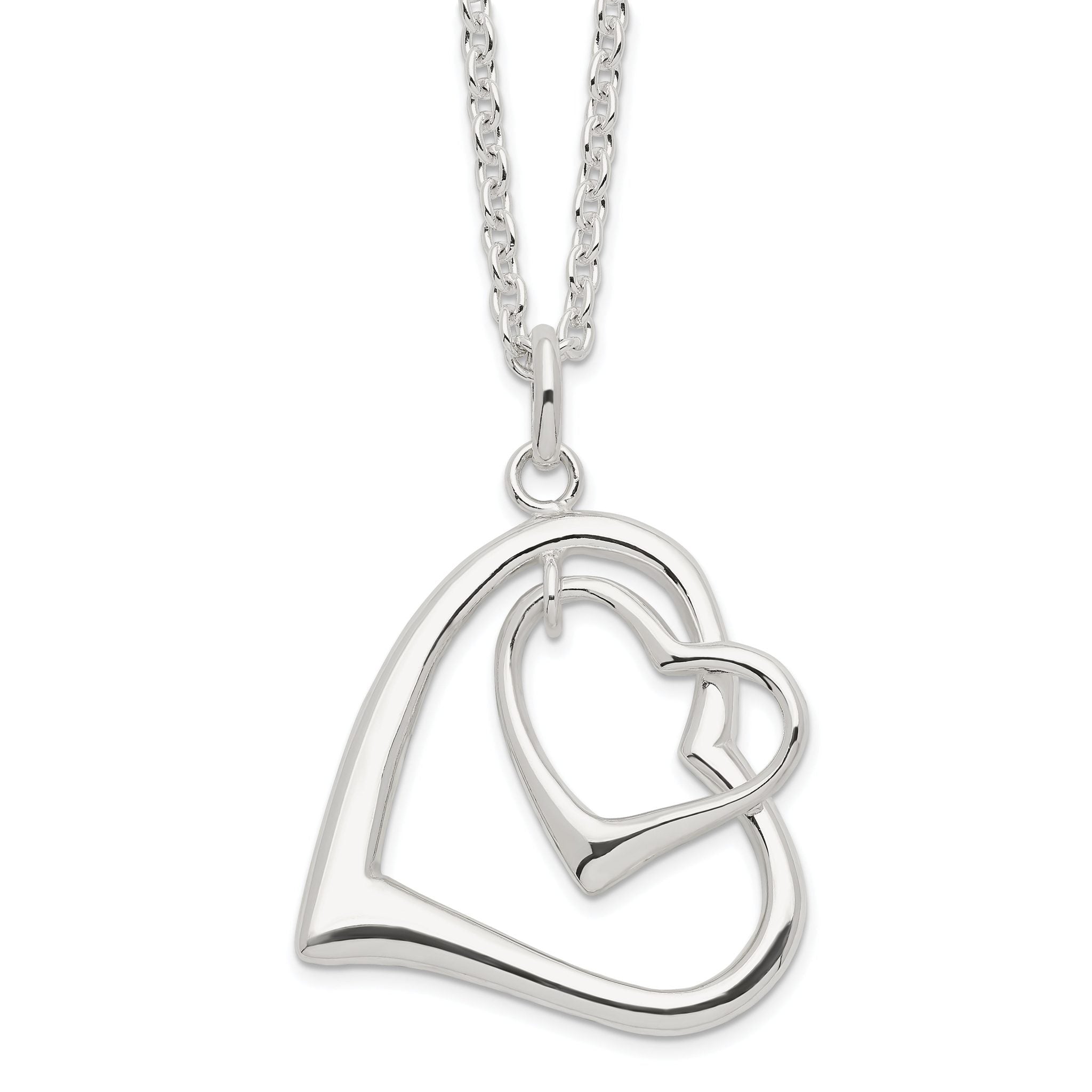 Sterling Silver 925 Double Heart Necklace with Polished Anti-Tarnish Finish
