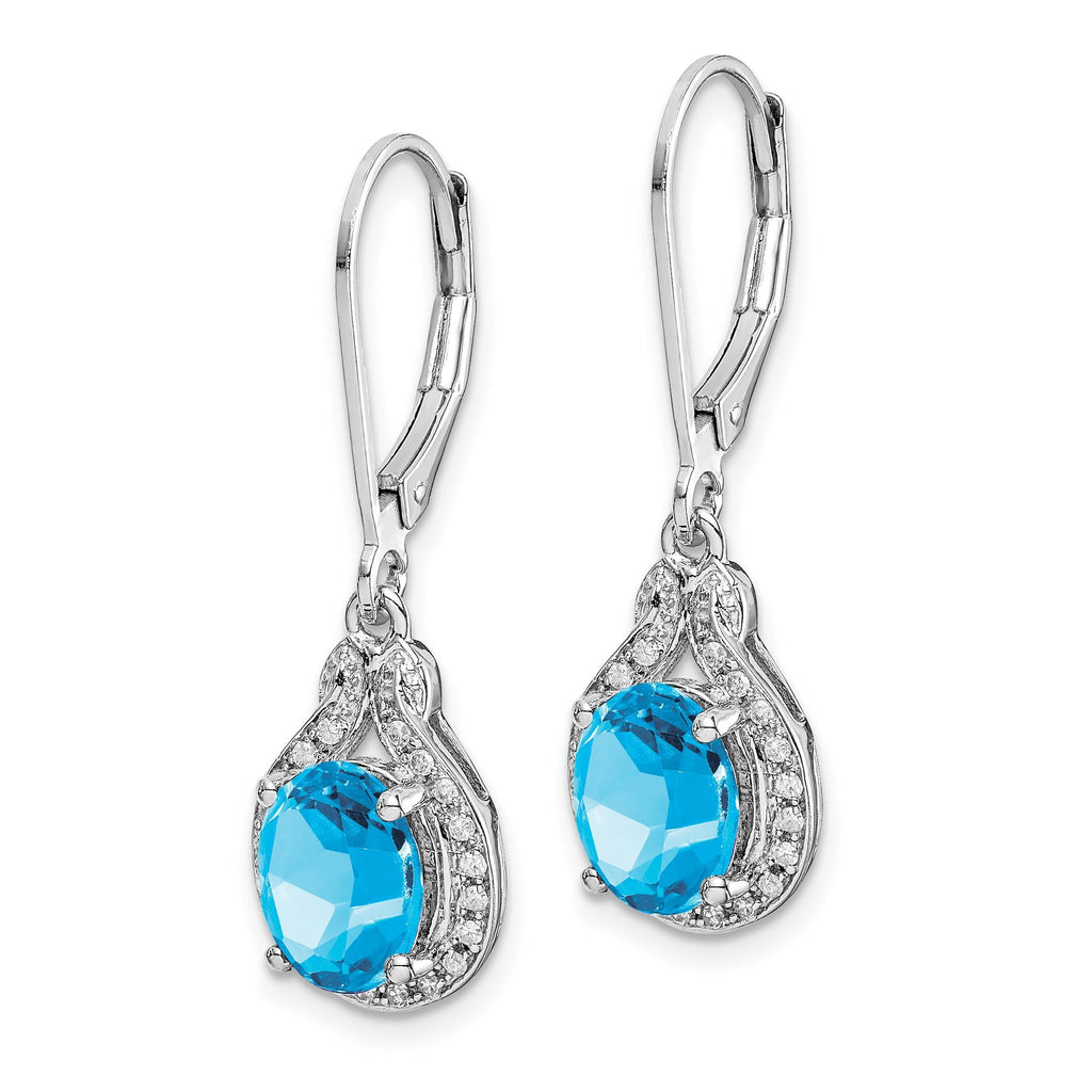 Sterling Silver Rhodium-Plated Blue Topaz and Diamond Drop Earrings for Women