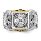 14k Two-tone Men's Polished and Textured 32nd Degree Scottish Rite Masonic Ring Mounting, Mounting Only