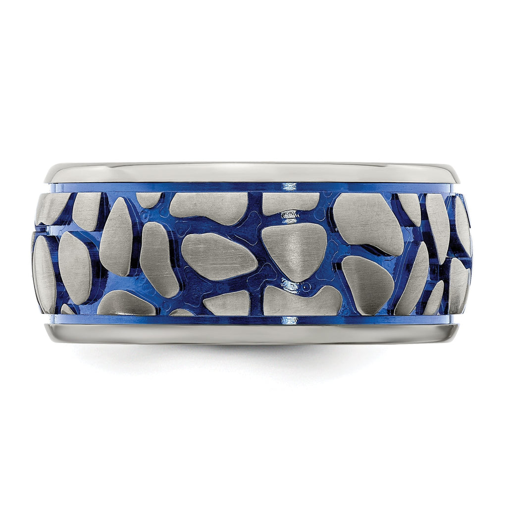Blue Anodized Brushed Wedding Band in Titanium, 10mm