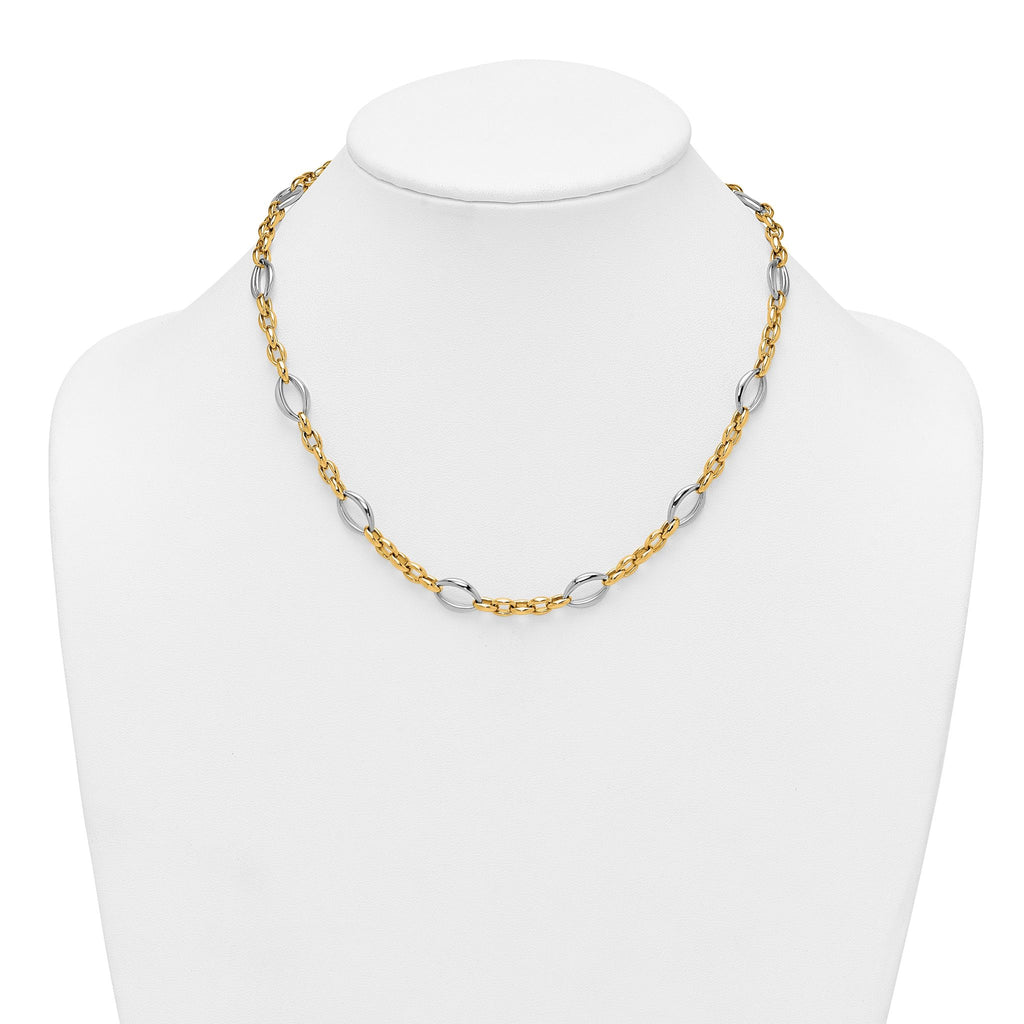 14k Two Tone Polished Oval and Cable Chain 18 inch Necklace