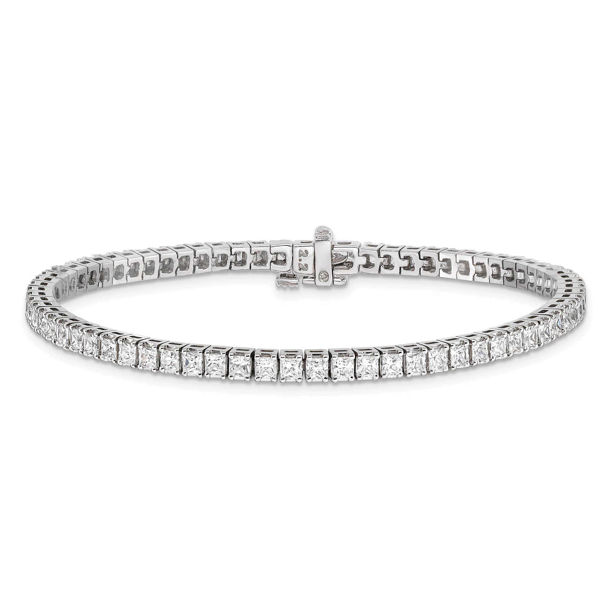 14k White Gold 2.25mm Princess 5ct AA Diamond Tennis Bracelet
