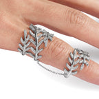 Sterling Silver Rhodium-Plated Cubic Zirconi Leaf with Extender Ring