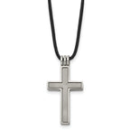 Cross Pendant Necklace in Titanium on Leather Cord