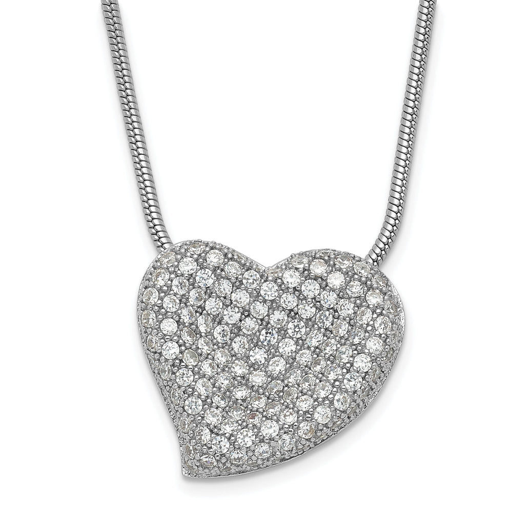 Sophia Jewelers Sterling Silver CZ Embellished Heart Necklace Elegant Polished Design