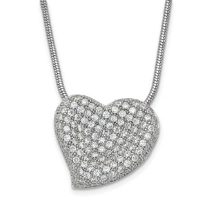 Pave Cubic Zirconia Heart Necklace in Sterling Silver with Extender, 18 Inch - Sophia Jewelers