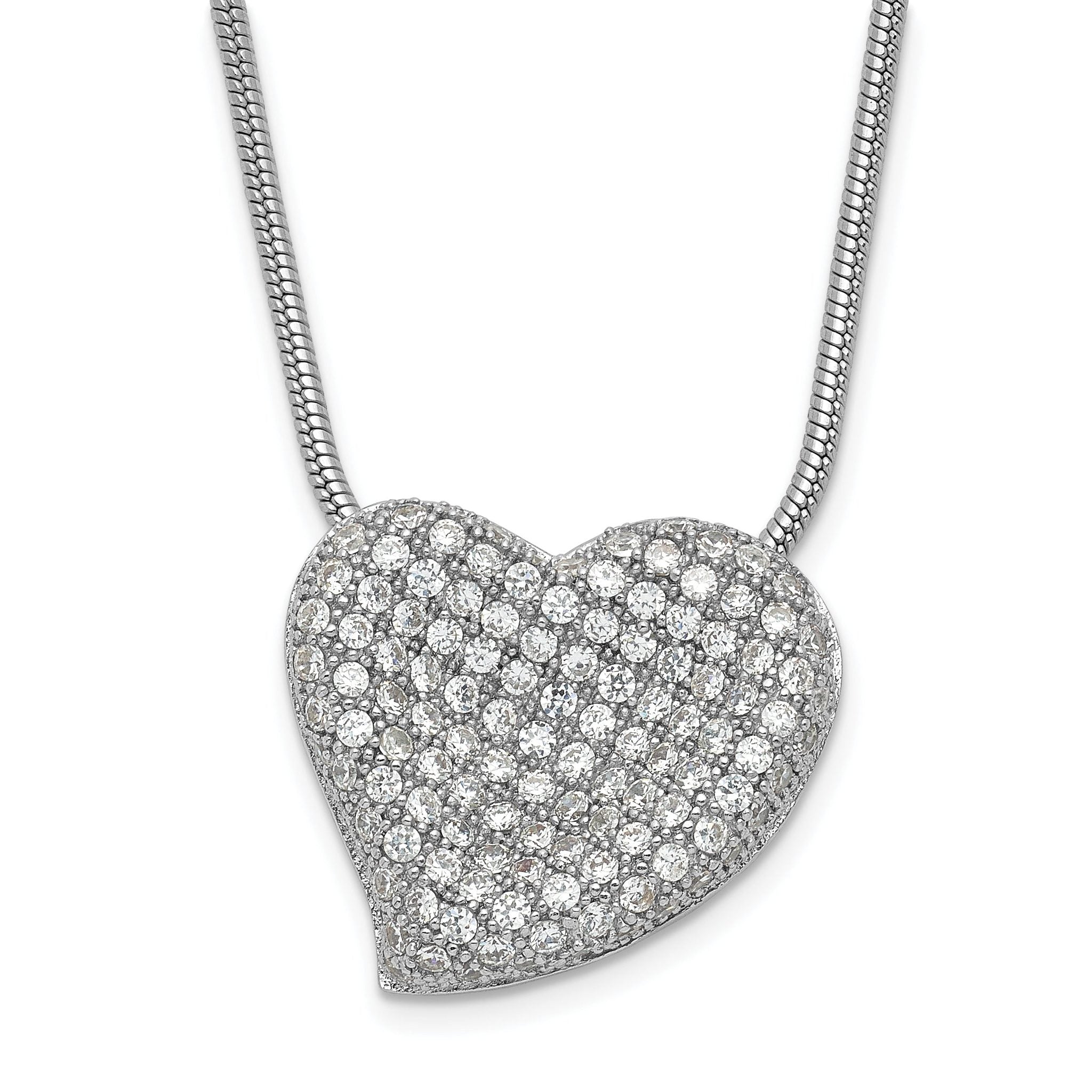 Sophia Jewelers Sterling Silver CZ Embellished Heart Necklace Elegant Polished Design