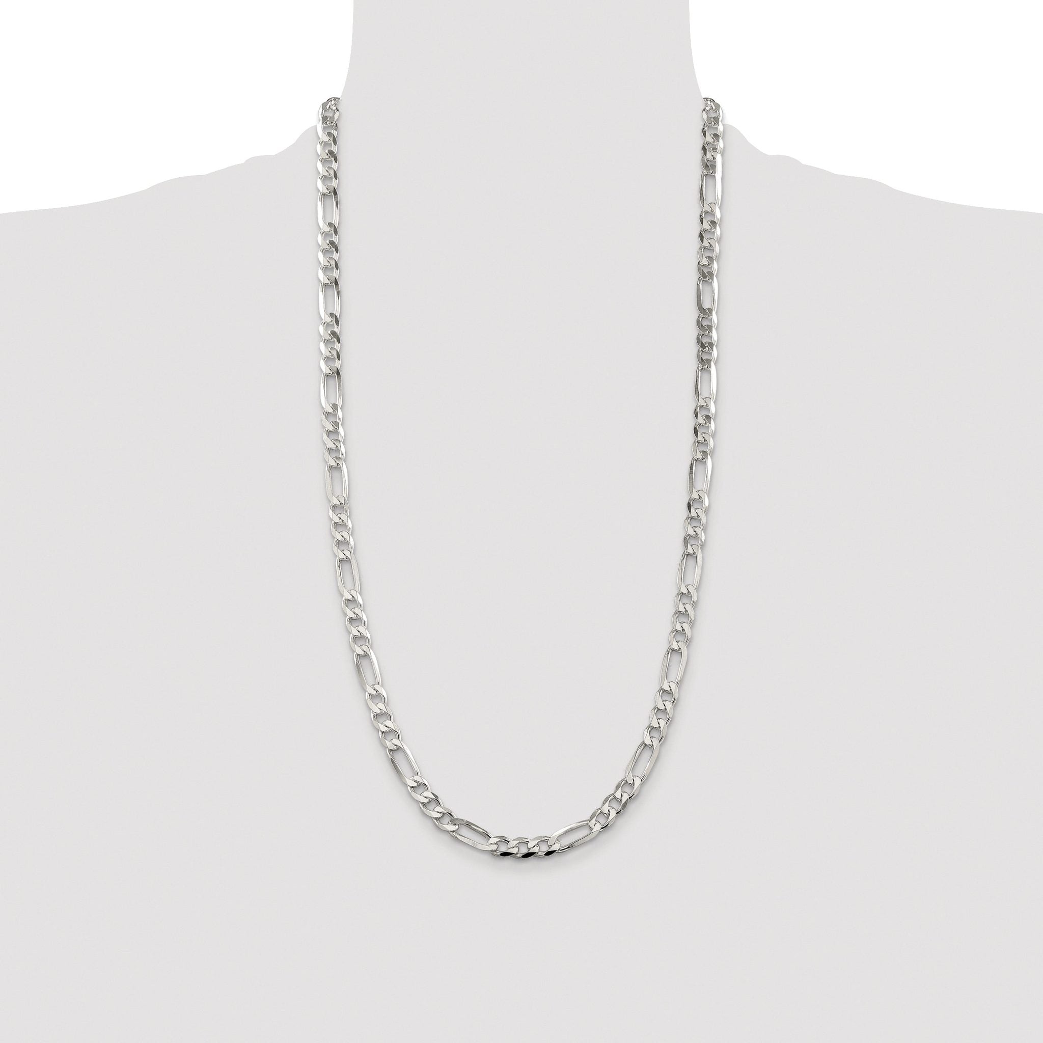 Pavé Flat Figaro Chain in Sterling Silver, 6.75mm