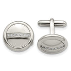 Polished Circle Cufflinks in Stainless Steel with CZ