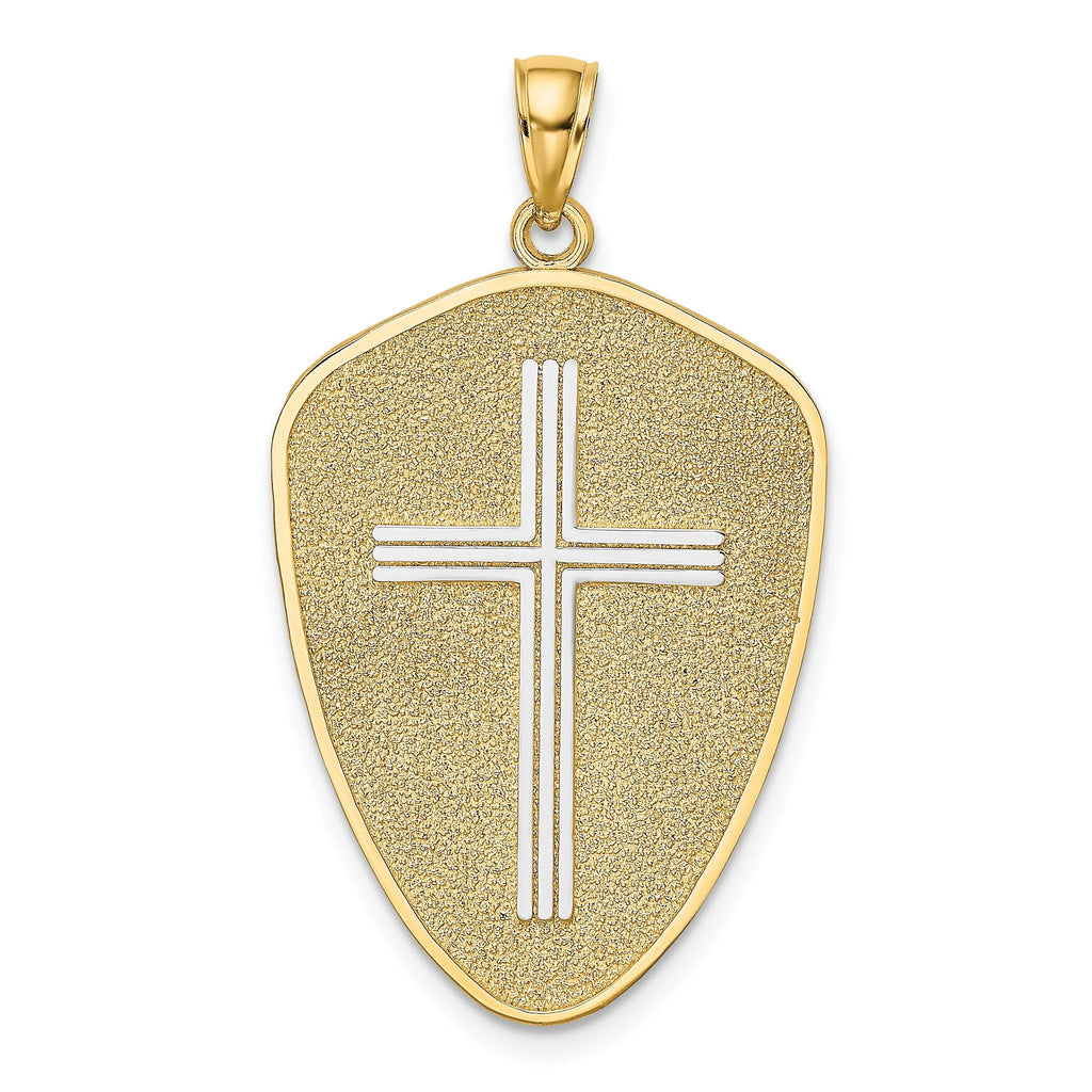 14K Yellow Gold With Rhodium Cross Shield W/ Joshua 1:9 On Reverse Charm