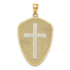 14K Yellow Gold With Rhodium Cross Shield W/ Joshua 1:9 On Reverse Charm