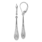 14K White Gold Diamond-Cut Leverback Earrings with Polished Rhodium Finish