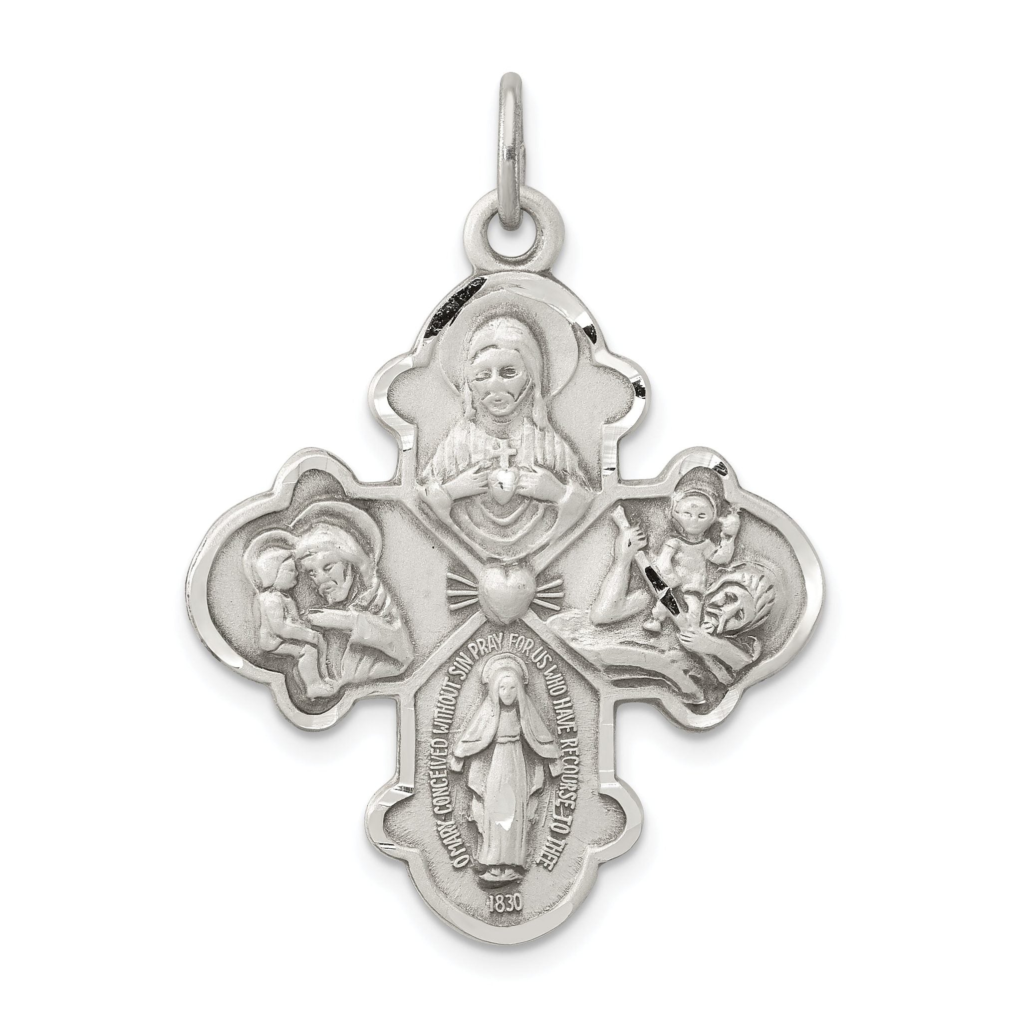 Sterling Silver 925 Antiqued 4-Way Medal Solid Vintage-Inspired Charm Main image