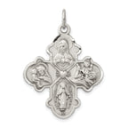 Sterling Silver 925 Antiqued 4-Way Medal Solid Vintage-Inspired Charm