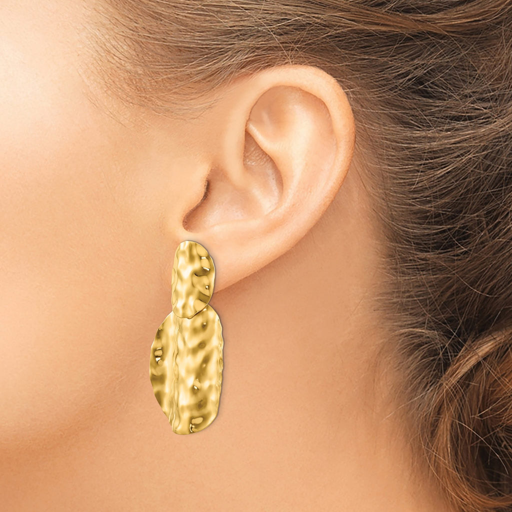 14k Polished Hammered Dangle Earrings