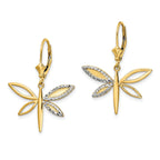 14k & White Rhodium D/C Dragonfly Leverback Earrings