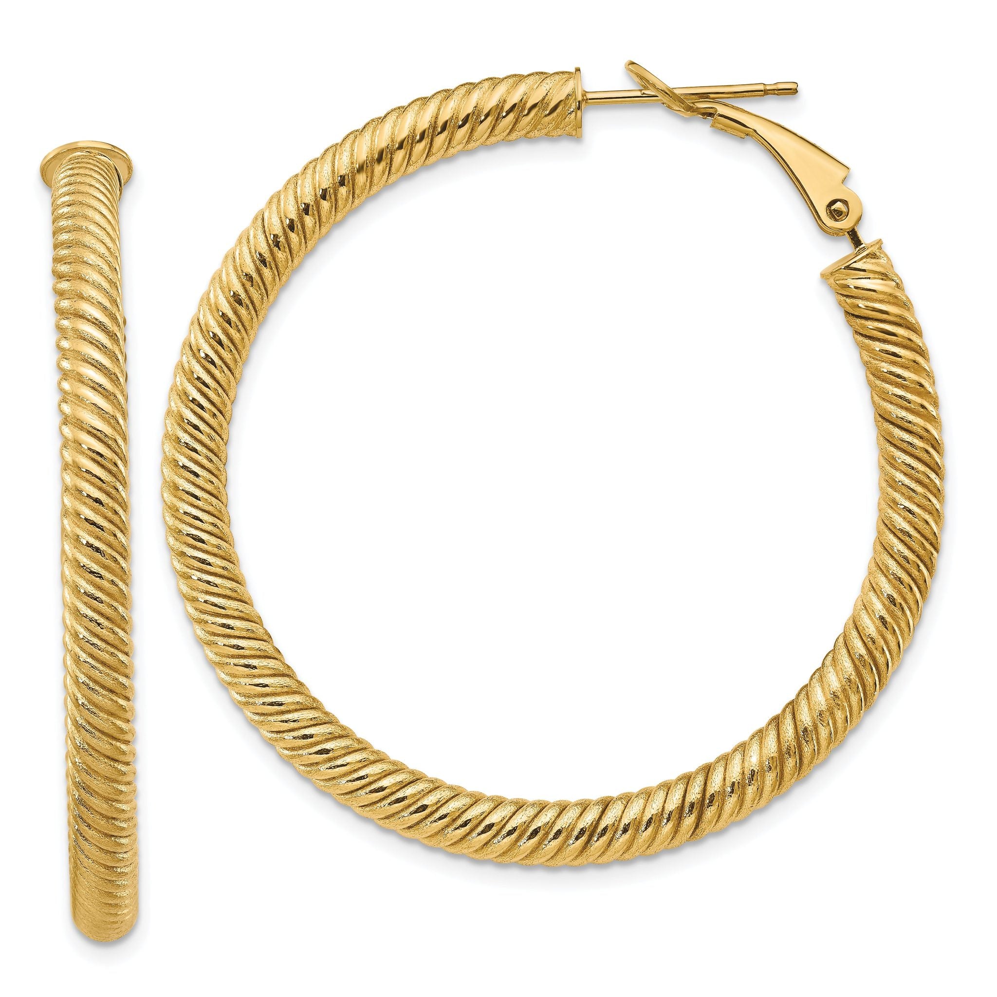 14K Gold Twisted Omega Back Hoop Earrings for Women  Polished Finish