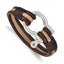 Stainless Steel Polished Shackle Multi Strand Dark Brown and Tan Leather Bracelet for Men