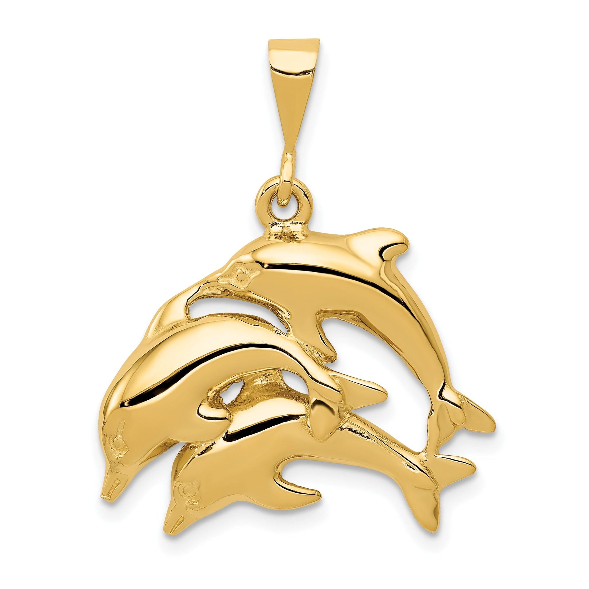 14K Gold Dolphin Charm with Polished Finish, Elegant Themed Design