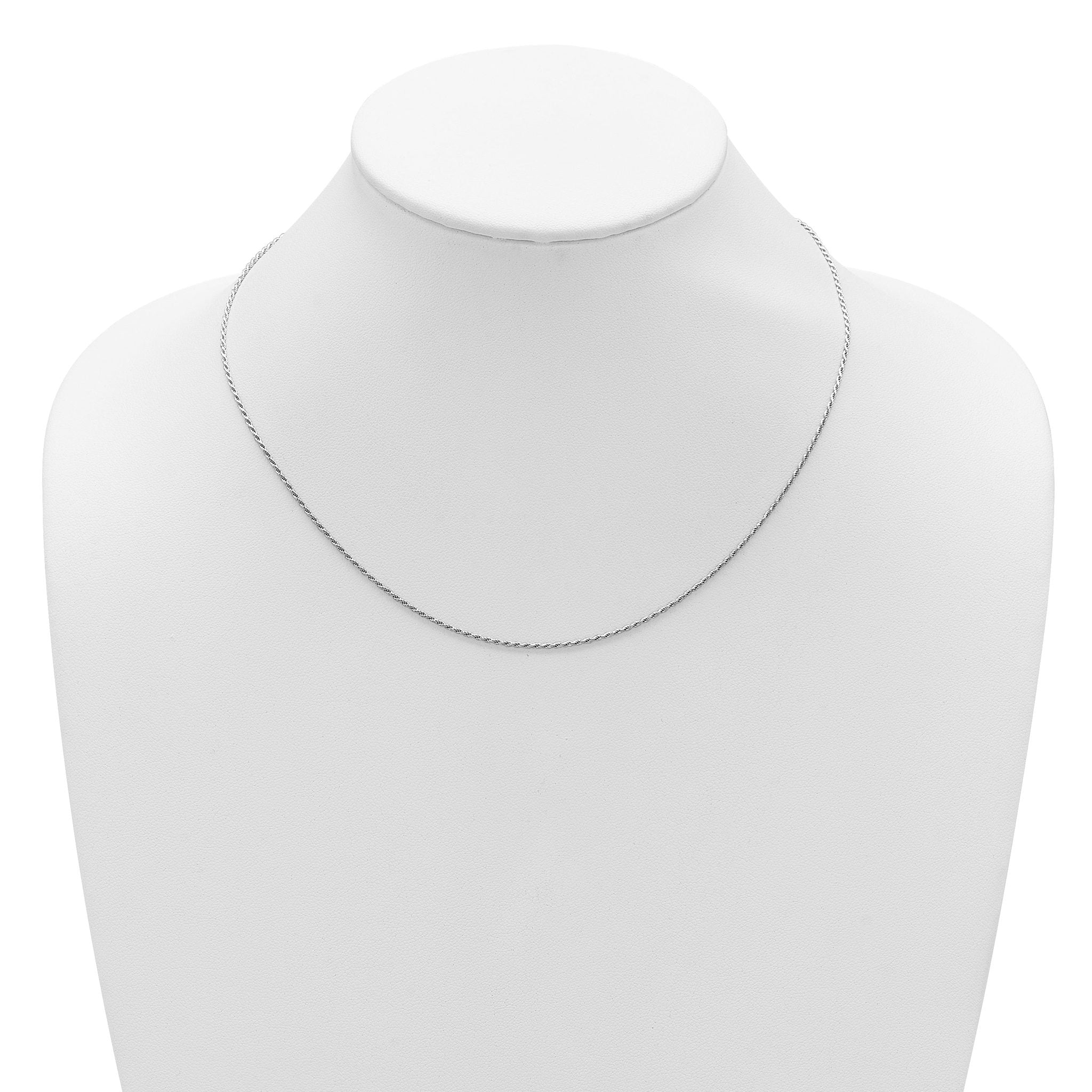 Sterling Silver RH-plt 1.2mm D/C Rope 1in+1in Adjustable Chain
