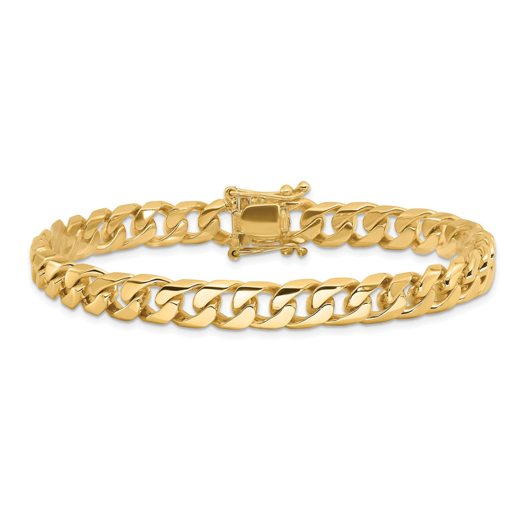 14K 8 inch 7.5mm Hand Polished Flat Beveled Curb Link with Box Catch Clasp Bracelet