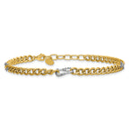 14K Two-tone Polished / DC Fancy Link w/1in ext. Bracelet