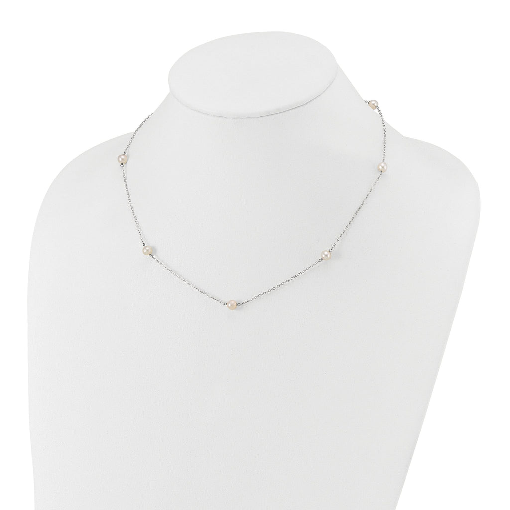 14k White Gold 5-6mm White Round Freshwater Cultured Pearl 7-station 18 inch Necklace