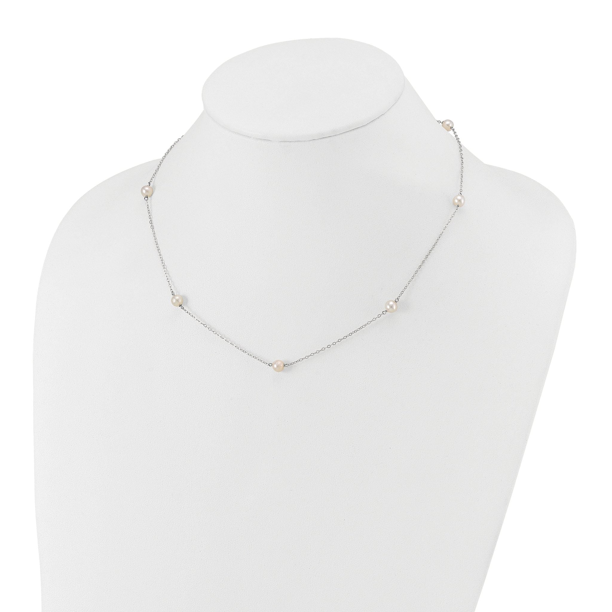 14k White Gold 5-6mm White Round Freshwater Cultured Pearl 7-station 18 inch Necklace