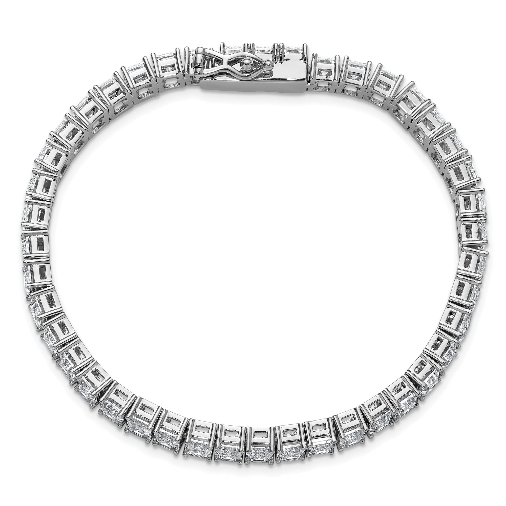 Cheryl M Sterling Silver Rhodium-plated Polished Emerald-cut CZ Tennis Bracelet