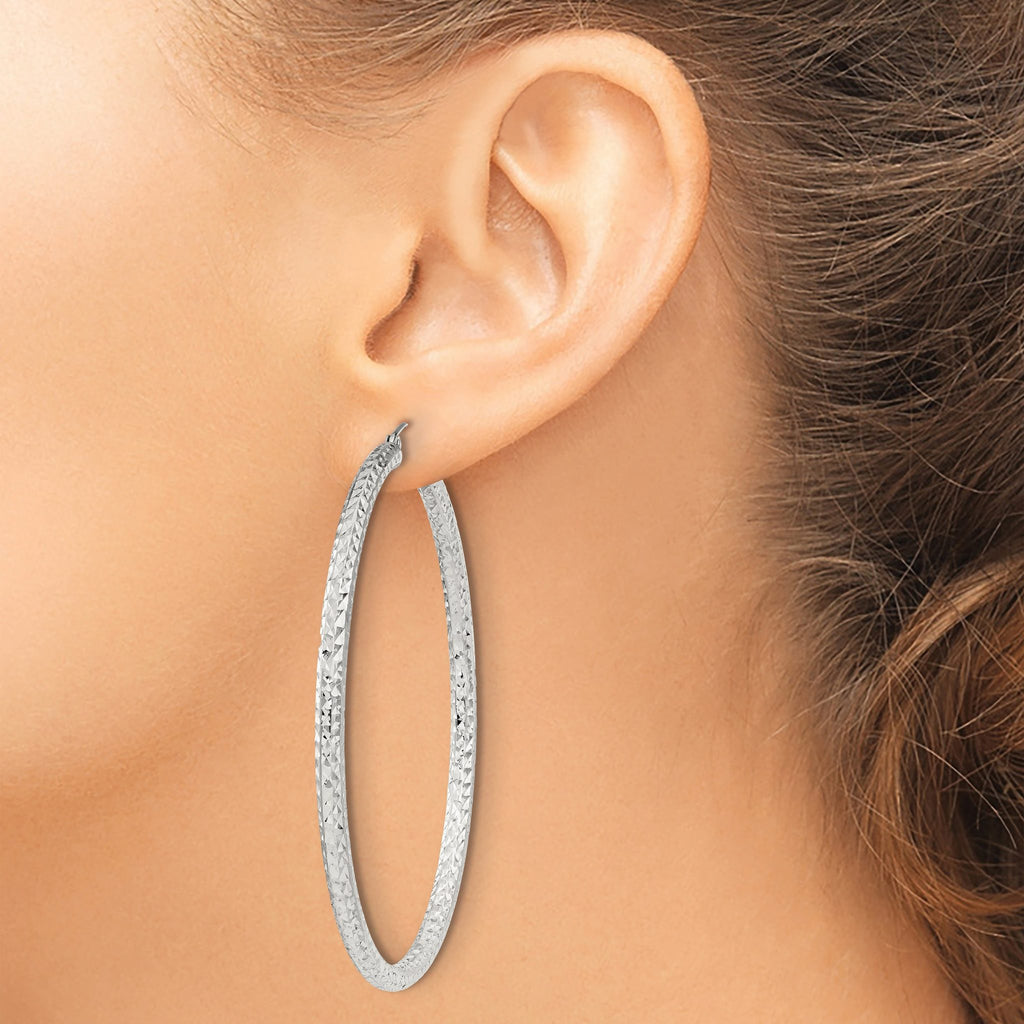 Sterling Silver D/C 3x60mm Hoop Earrings