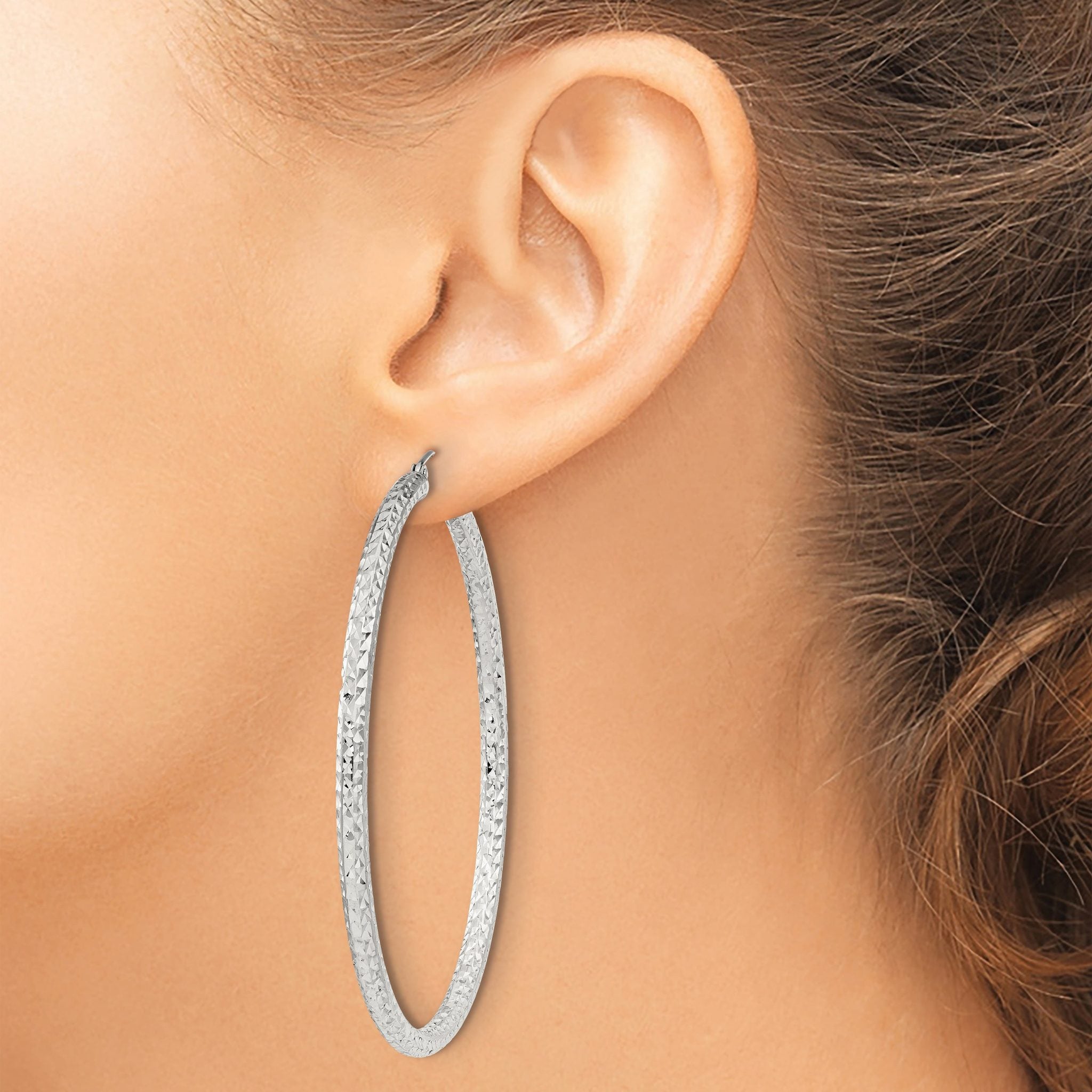 Sterling Silver D/C 3x60mm Hoop Earrings