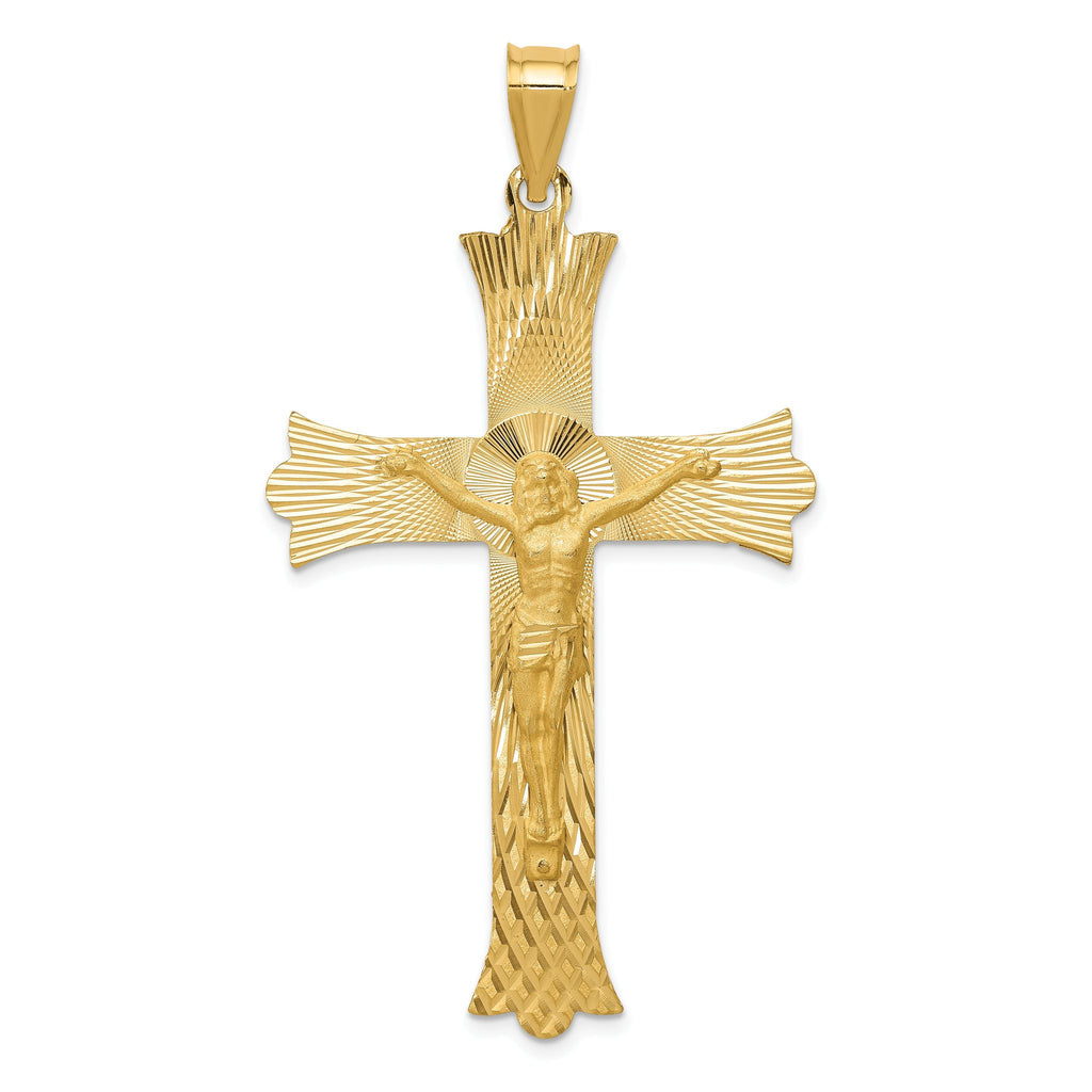14K Gold Crucifix Cross Pendant with Polished, Satin, and Diamond-Cut Finish