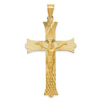 14K Gold Crucifix Cross Pendant with Polished, Satin, and Diamond-Cut Finish