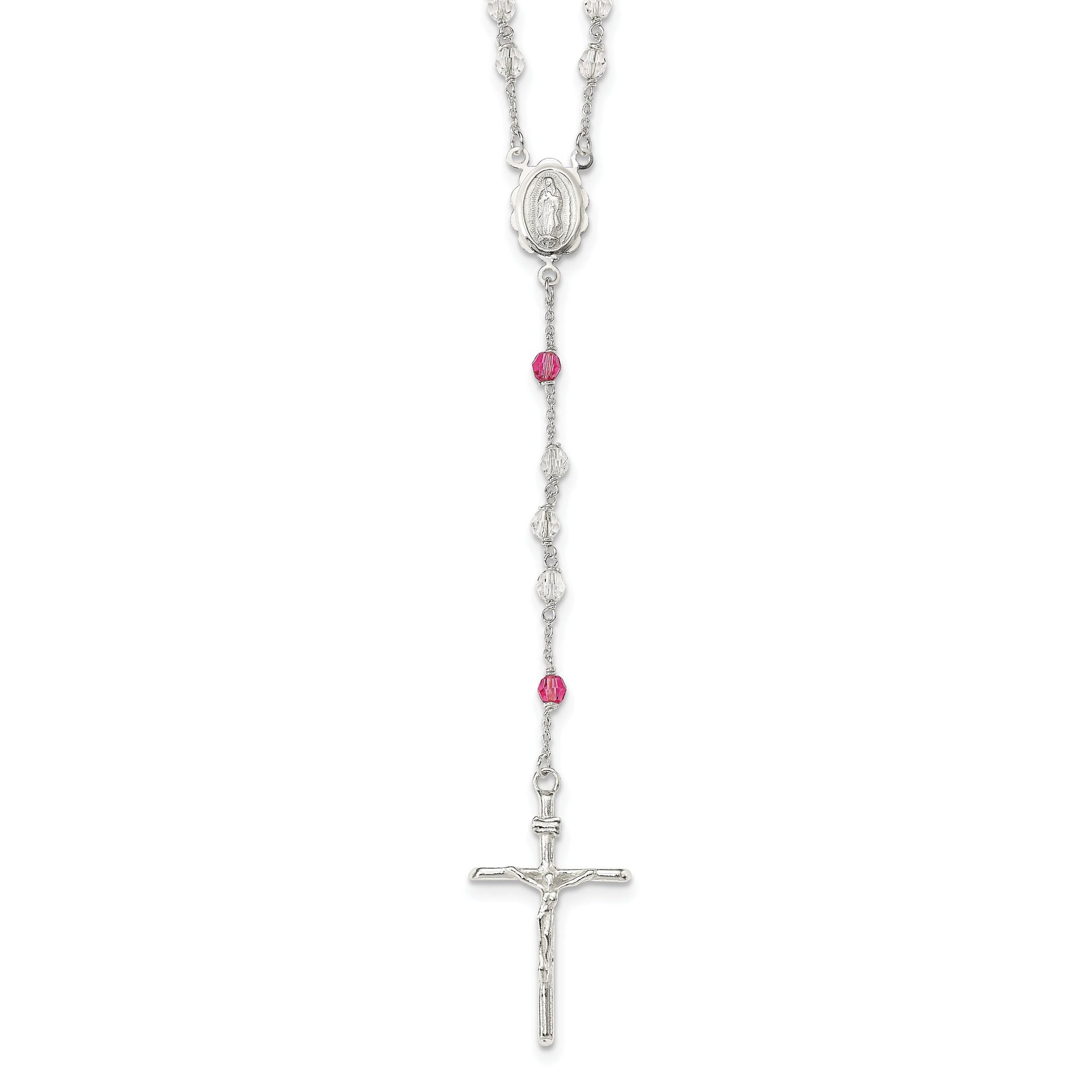 Sterling Silver Rose Quartz Rosary Necklace with Polished Finish Timeless Elegance for Women Main image