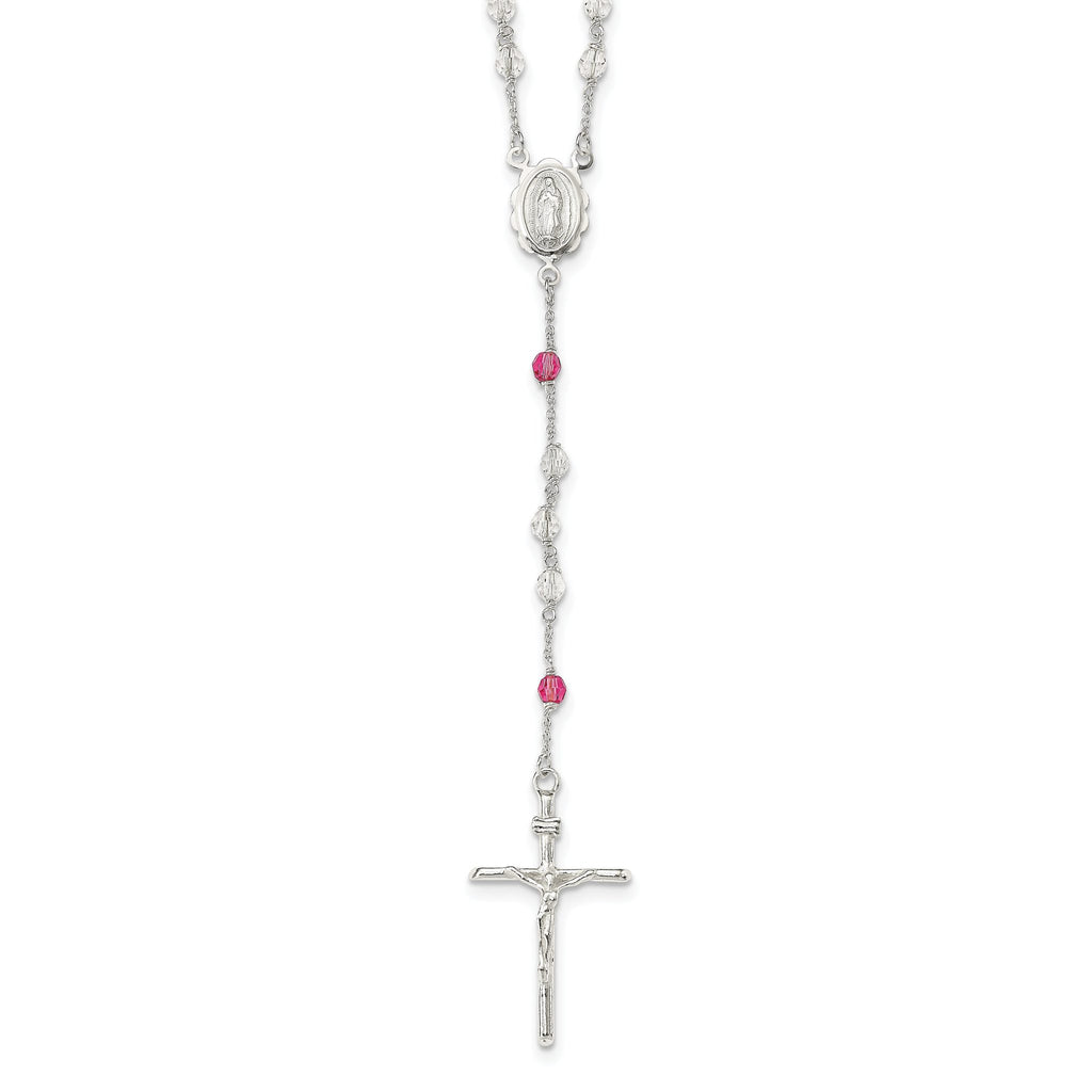 Sterling Silver Rose Quartz Rosary Necklace with Polished Finish Timeless Elegance for Women