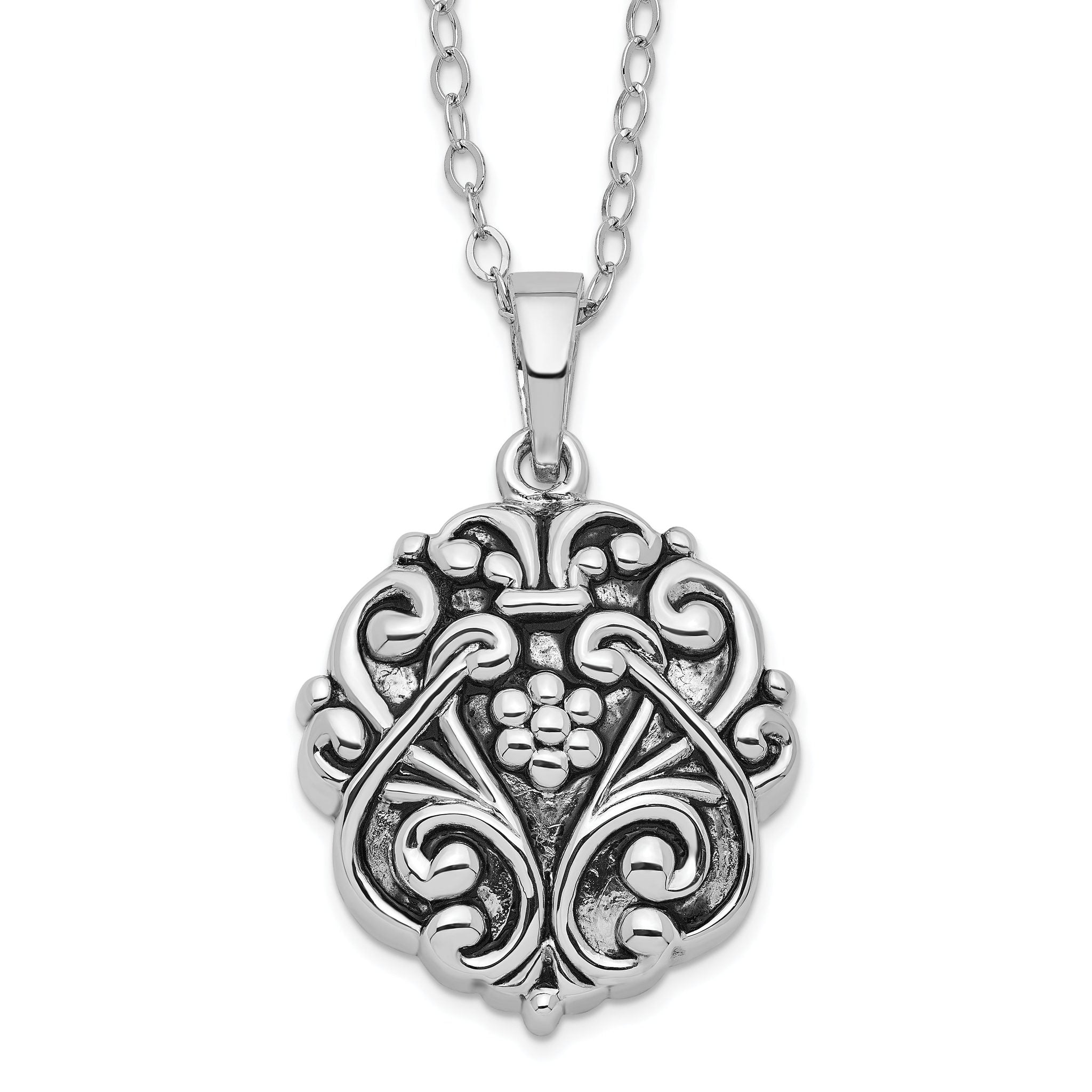 Sentimental Expressions Sterling Silver Rhodium-plated Antiqued Circle Remembrance Ash Holder 18 Inch Necklace Main image