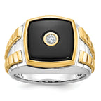 14k Two-tone Mens Cushion Onyx and Diamond Ring Mounting, Mounting Only