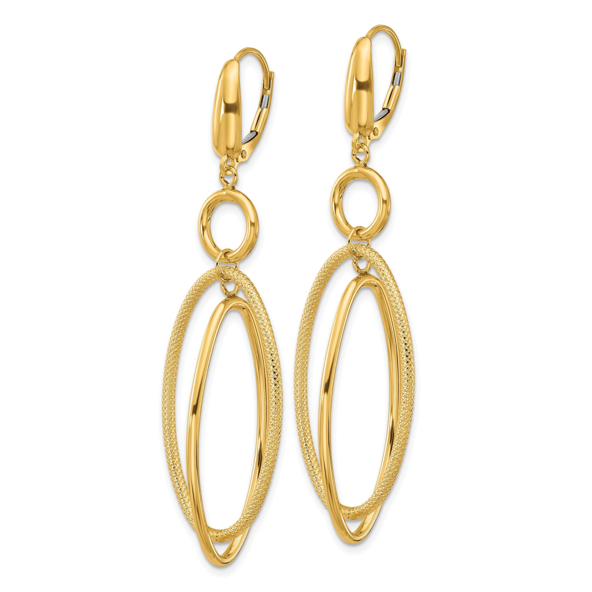 10k Polished and Textured Oval Dangle Leverback Earrings Secondary image
