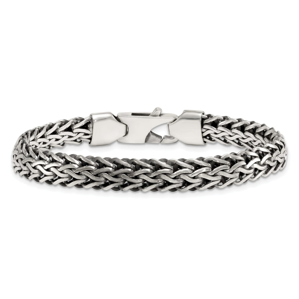 Sterling Silver Antiqued Polished 8.25mm Fancy Chain 7.75 inch Bracelet