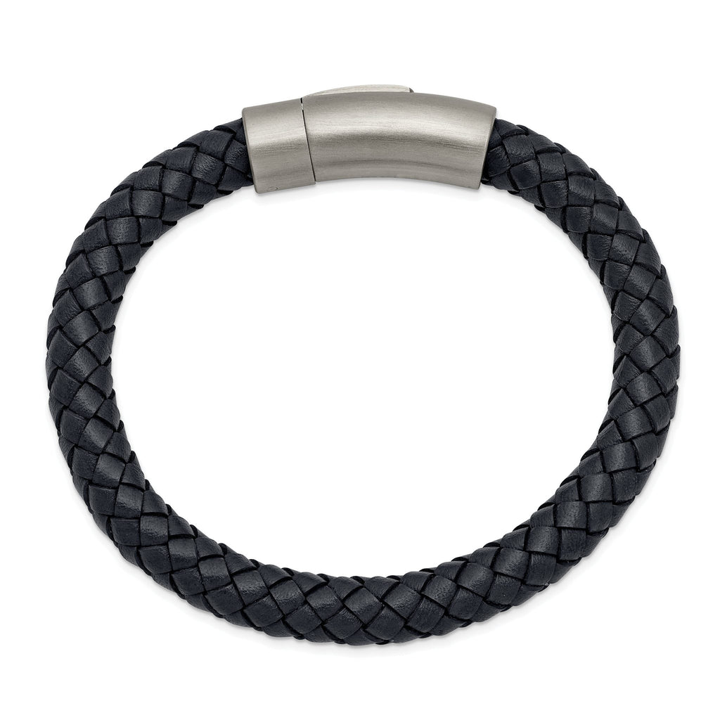 Stainless Steel Brushed Grey Braided Leather Bracelet for Men