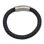 Stainless Steel Brushed Grey Braided Leather Bracelet for Men