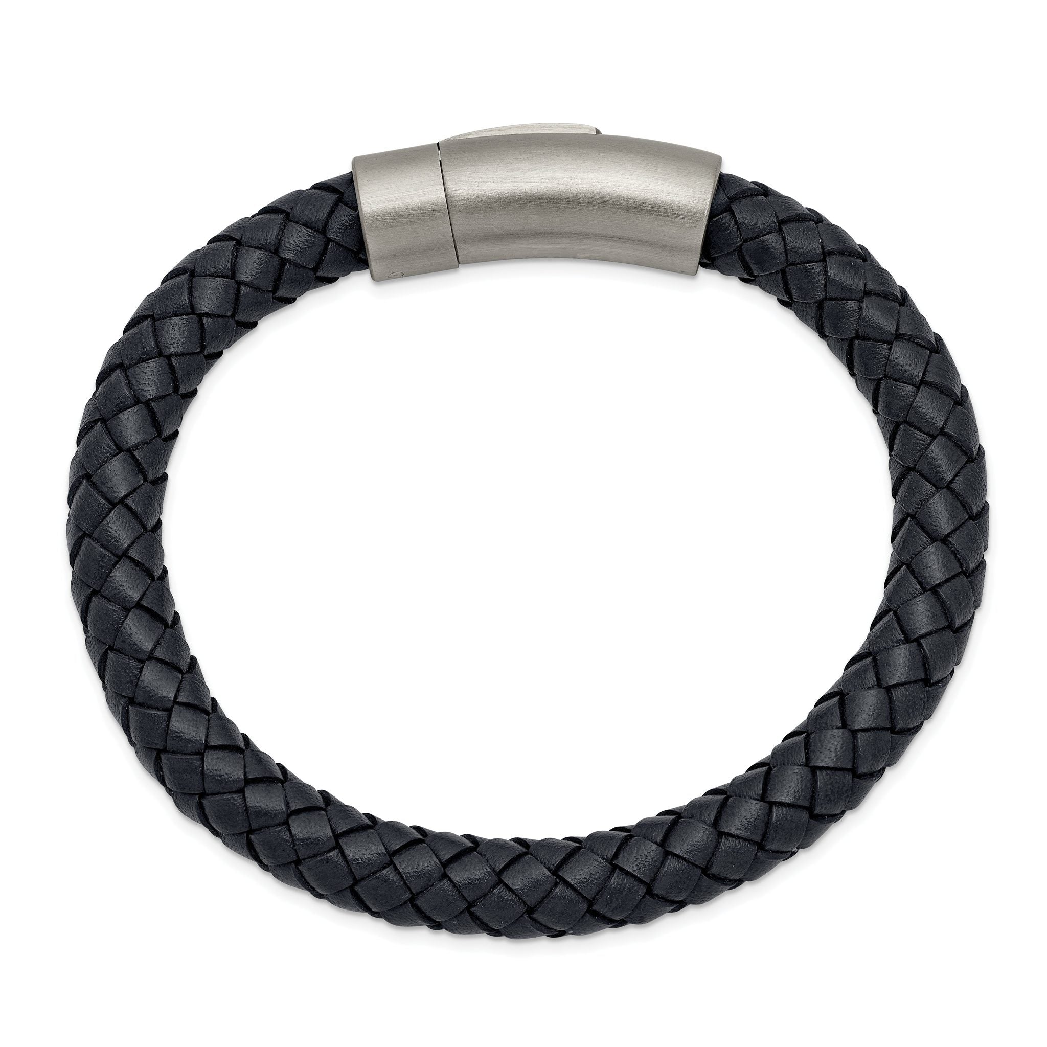 Stainless Steel Brushed Grey Braided Leather Bracelet for Men