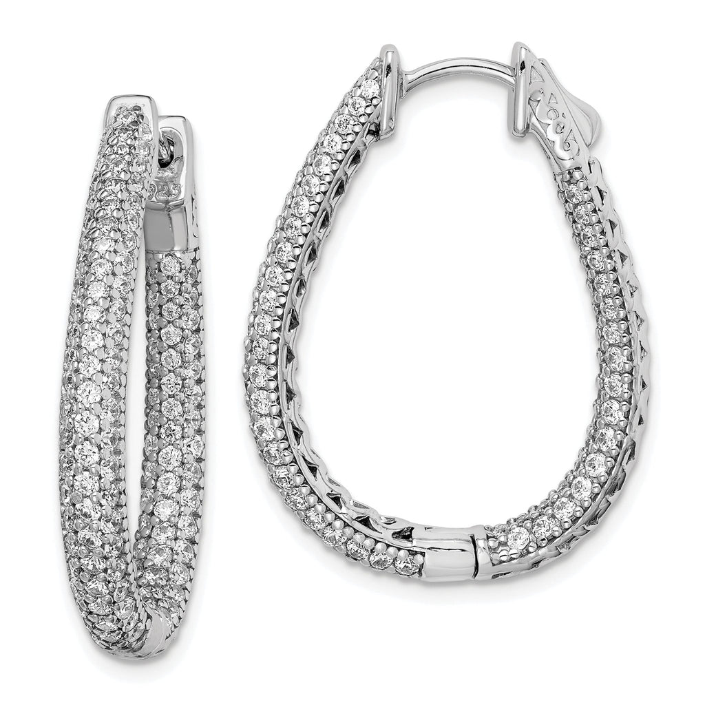 Sterling Shimmer Sterling Silver Rhodium-plated 242 Stone PavÃƒÆ’Ã‚Â¢ÃƒÂ¢Ã‚â€šÃ‚Â¬Ãƒâ€¦Ã‚Â¡ 1.2mm-1.5mm CZ In and Out Teardrop Hinged Hoop Earrings