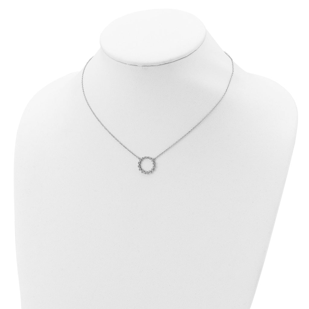 Sterling Silver Rhodium-plated CZ Circle With 2in ext Necklace