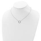 Sterling Silver Rhodium-plated CZ Circle With 2in ext Necklace
